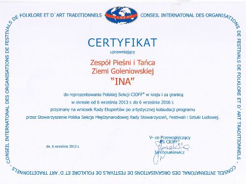 INA certyfikat